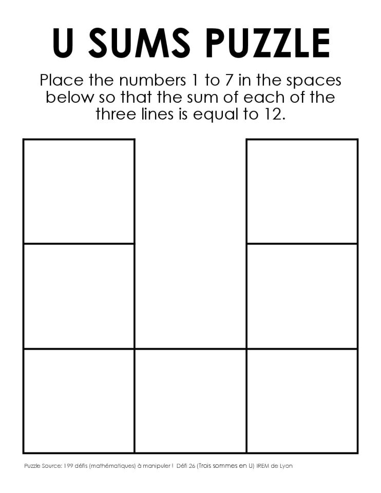 U Sums Puzzle (Free Printable PDF)