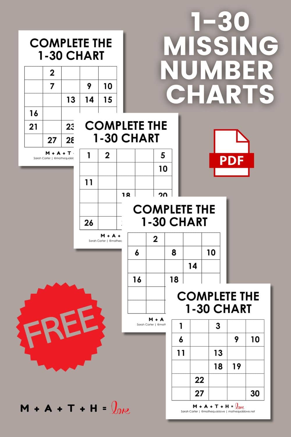 Printable Number Chart 1-30 (Free PDF Templates)