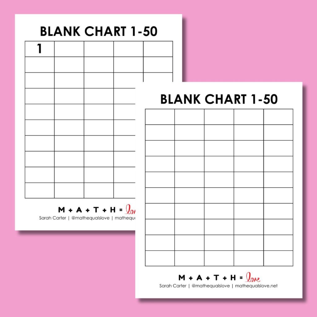 blank 1-50 number charts. 