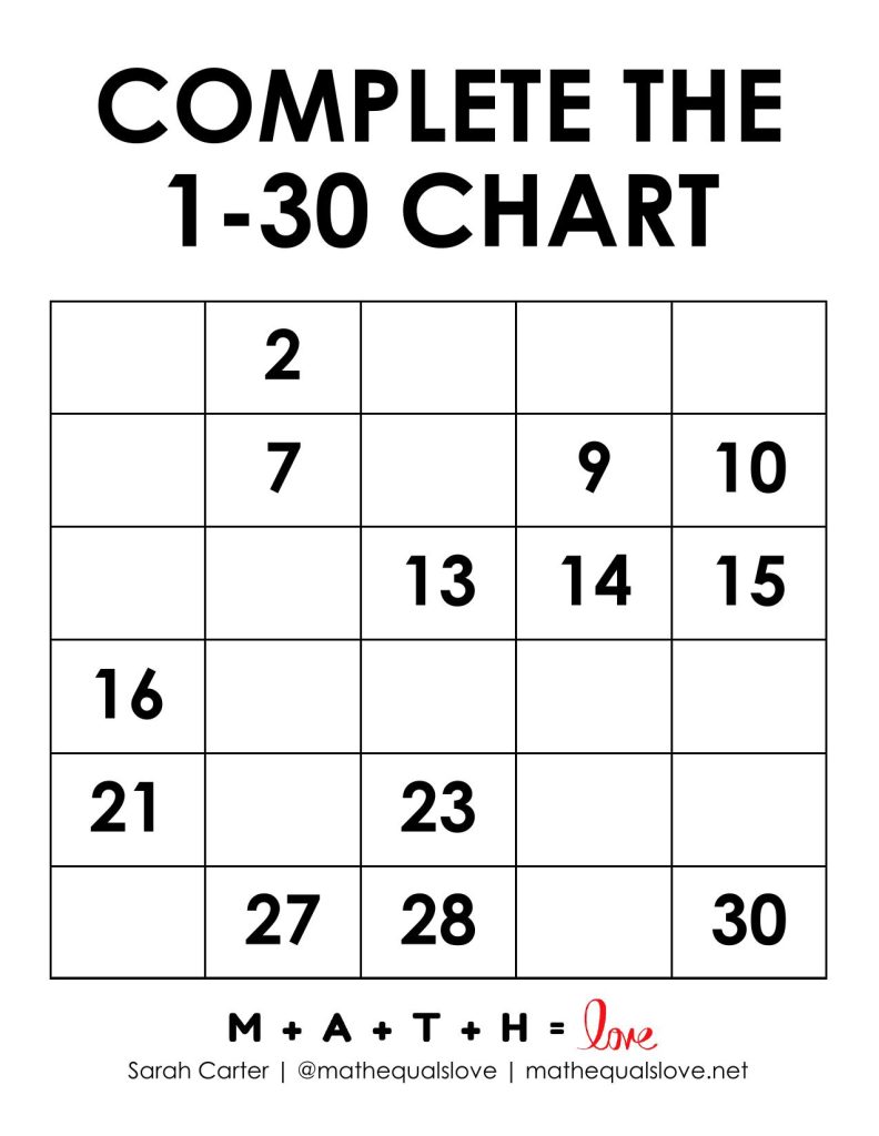 30 chart with fill in the blanks version B. 