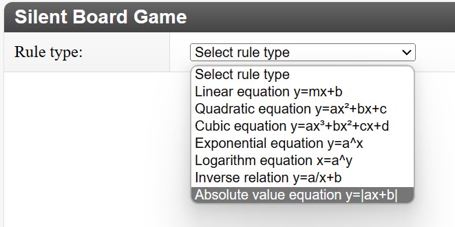 Silent Board Game Function Options on CPM Math Website. 