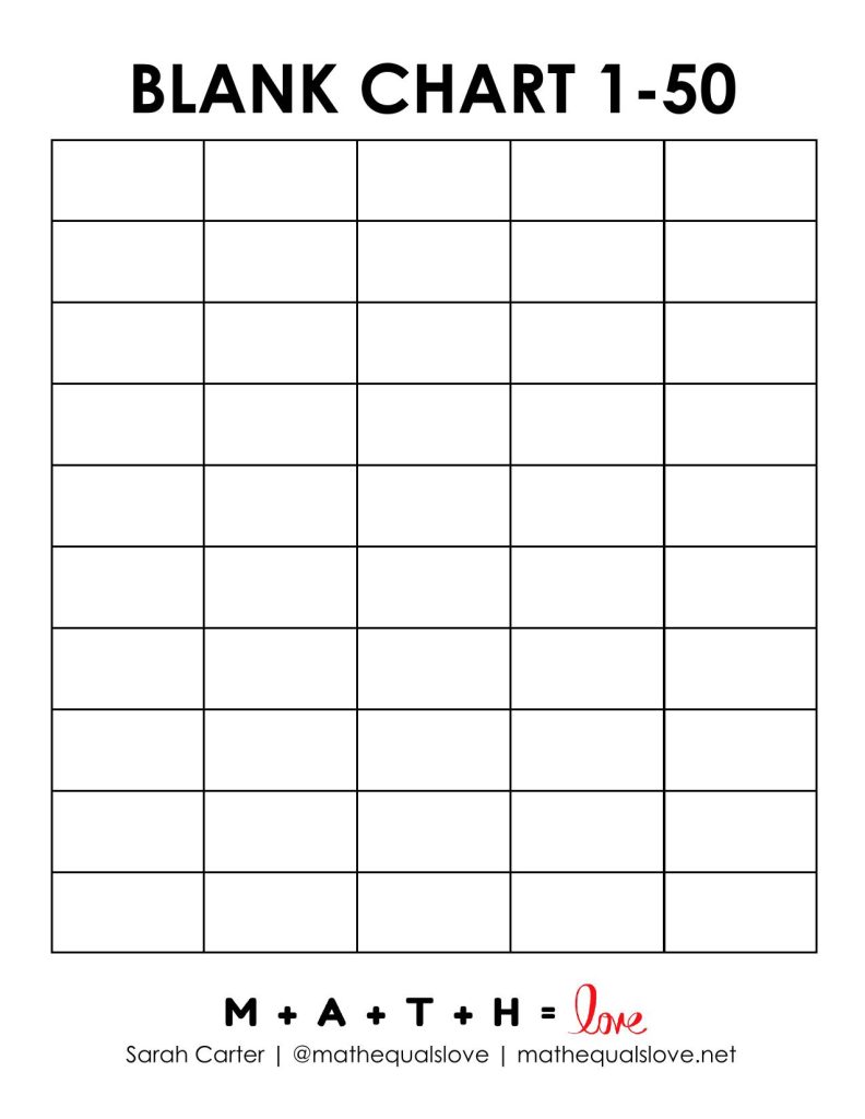 Blank 1-50 Chart with all empty squares pdf. 