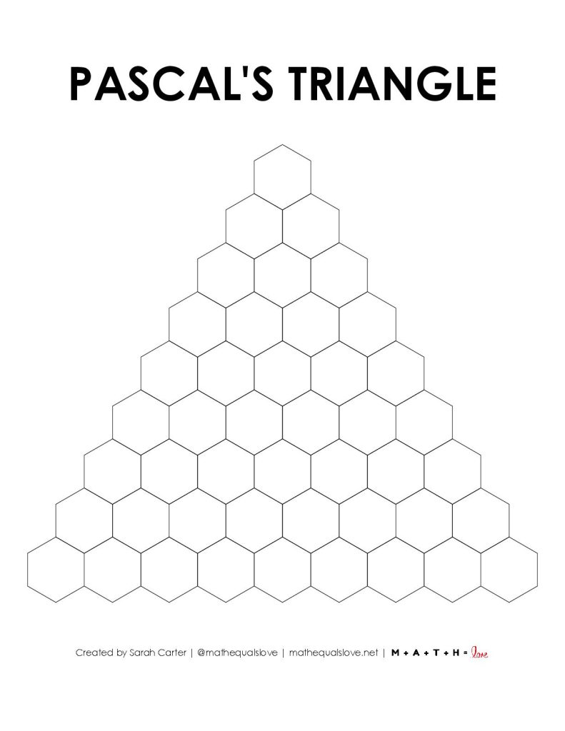 Blank Pascal's Triangle Worksheet with 9 Rows. 