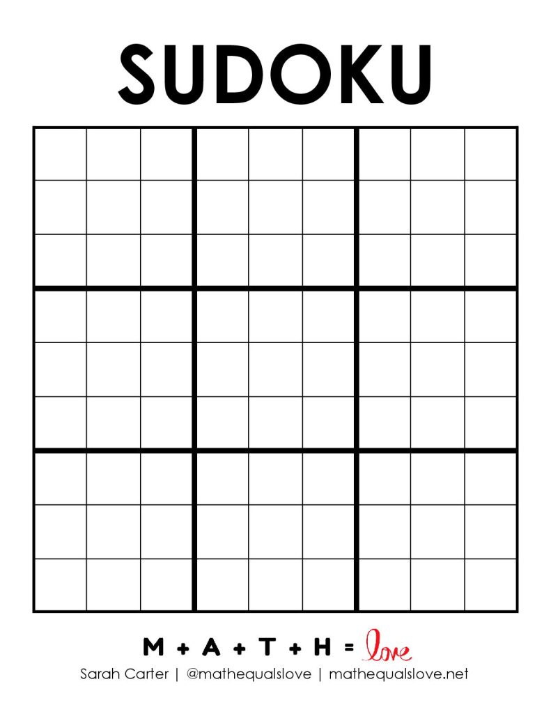 One Large Blank Sudoku Grid Printable Template PDF. 