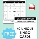 AP Calculus bingo power rule game.