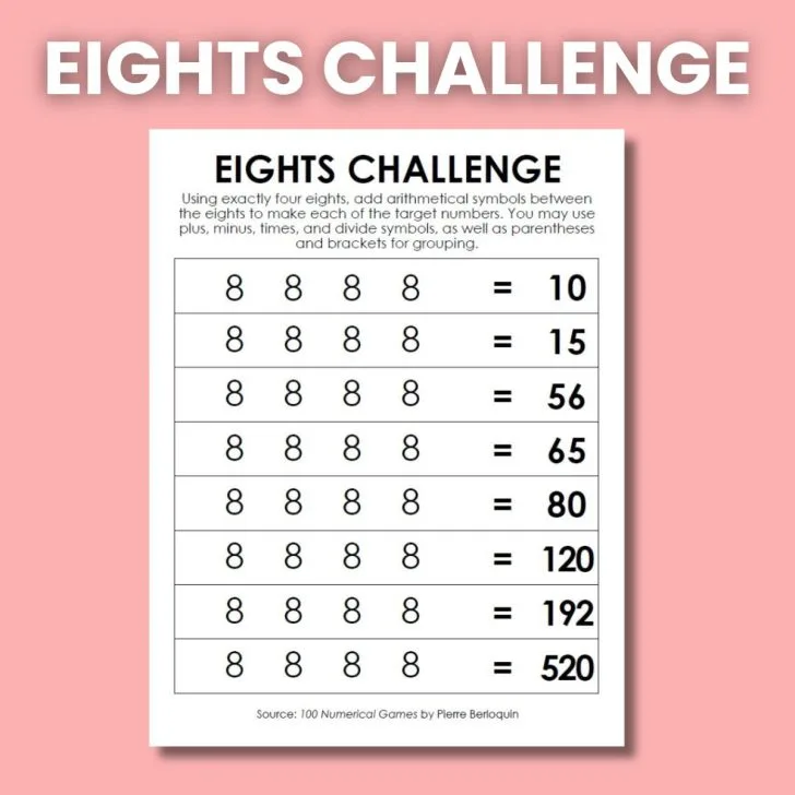 Eights Number Challenge Puzzle.