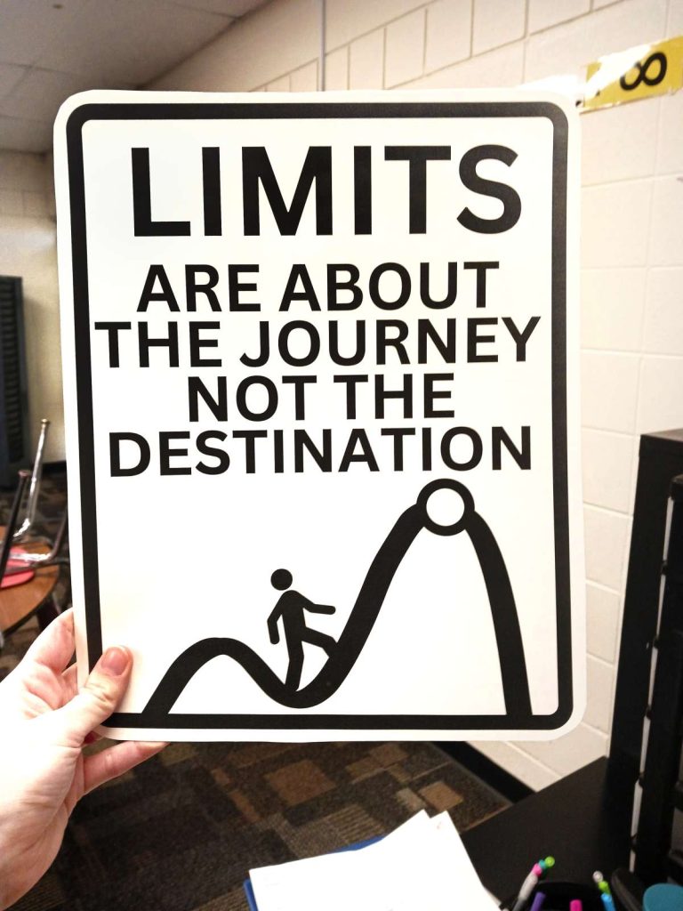 hand holding limits calculus poster: "limits are about the journey not the destination." 