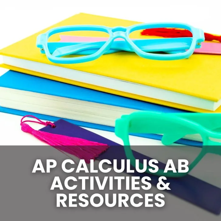 ap calculus activities on top of image with glasses sitting on top of books.