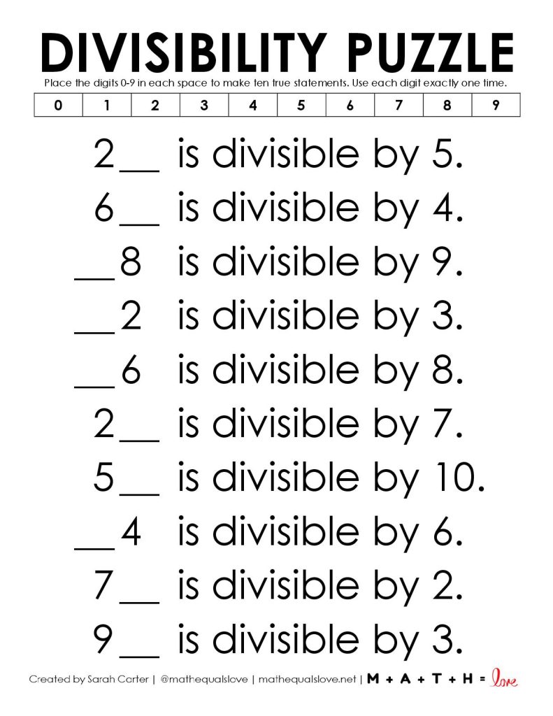 divisibility rules puzzle. 