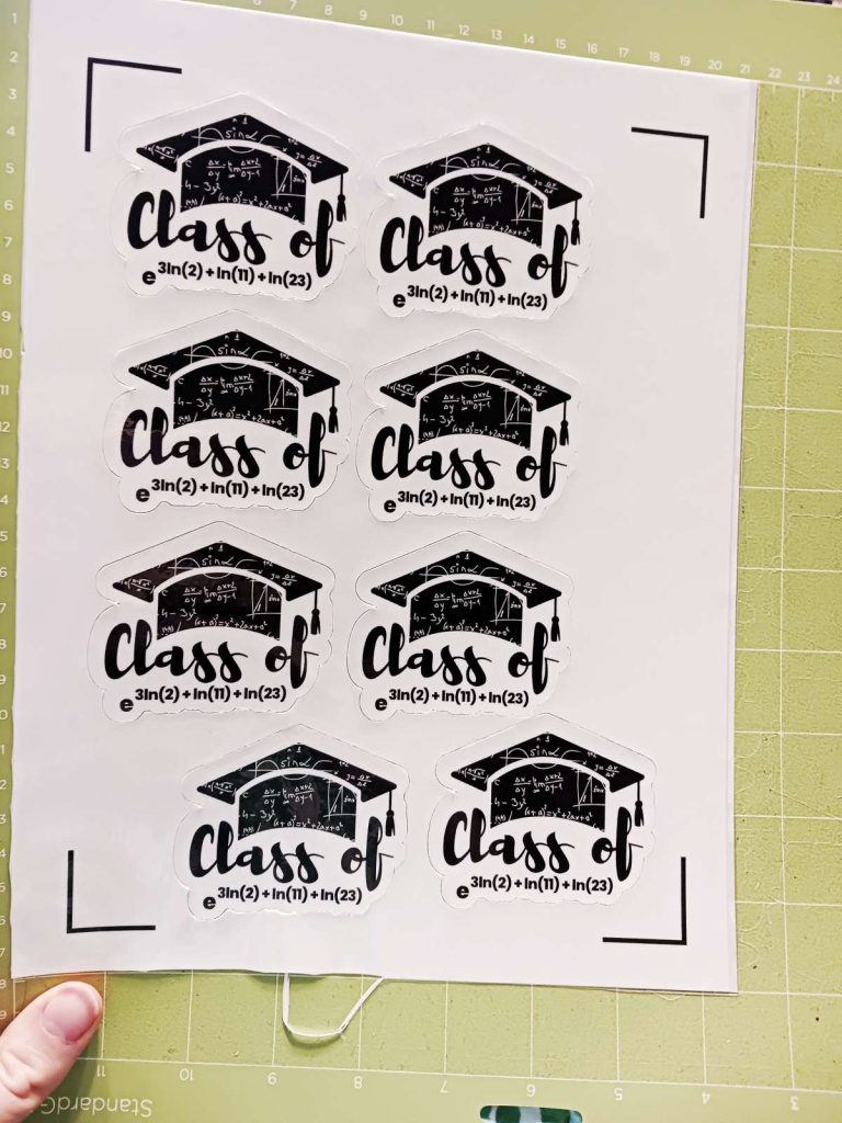 using print and cut to create precalculus graduation stickers. 