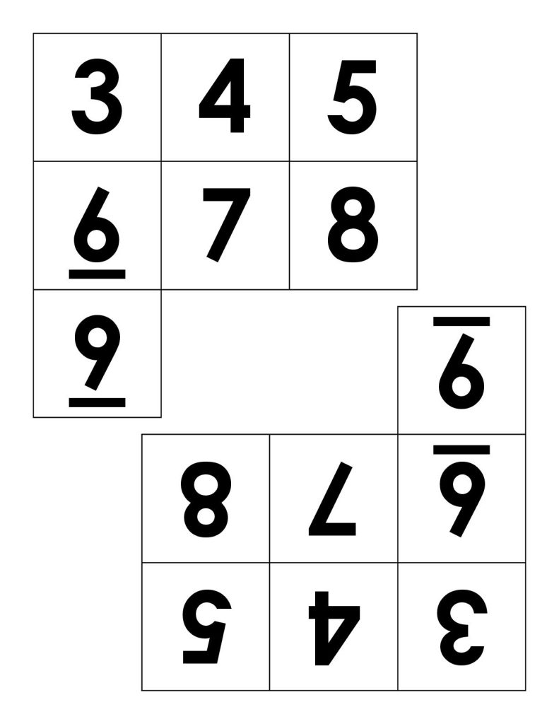 Number Tile Cards for Square Sums Puzzle. 