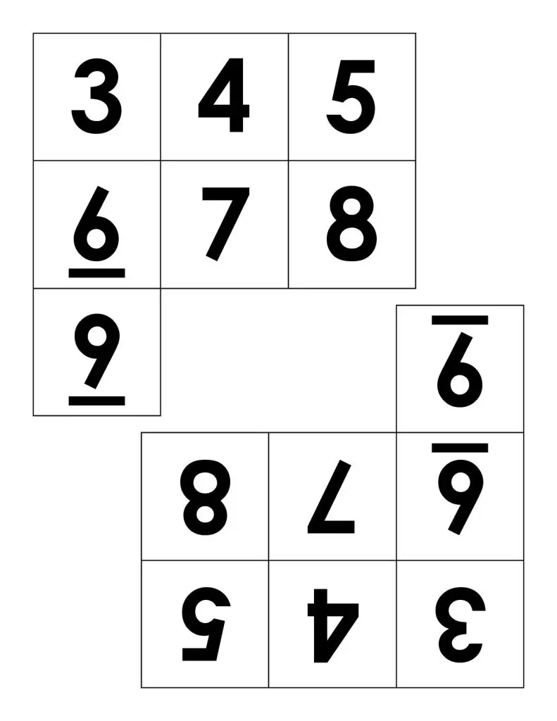 Number Tile Cards for Square Sums Puzzle. 