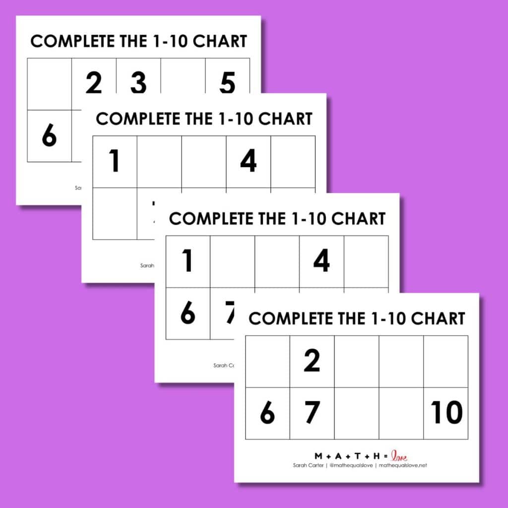 1-10 number worksheets with fill in the blanks. 