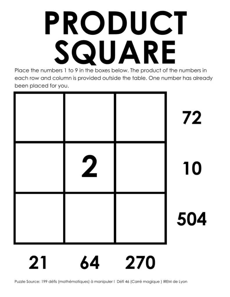 product square puzzle screenshot