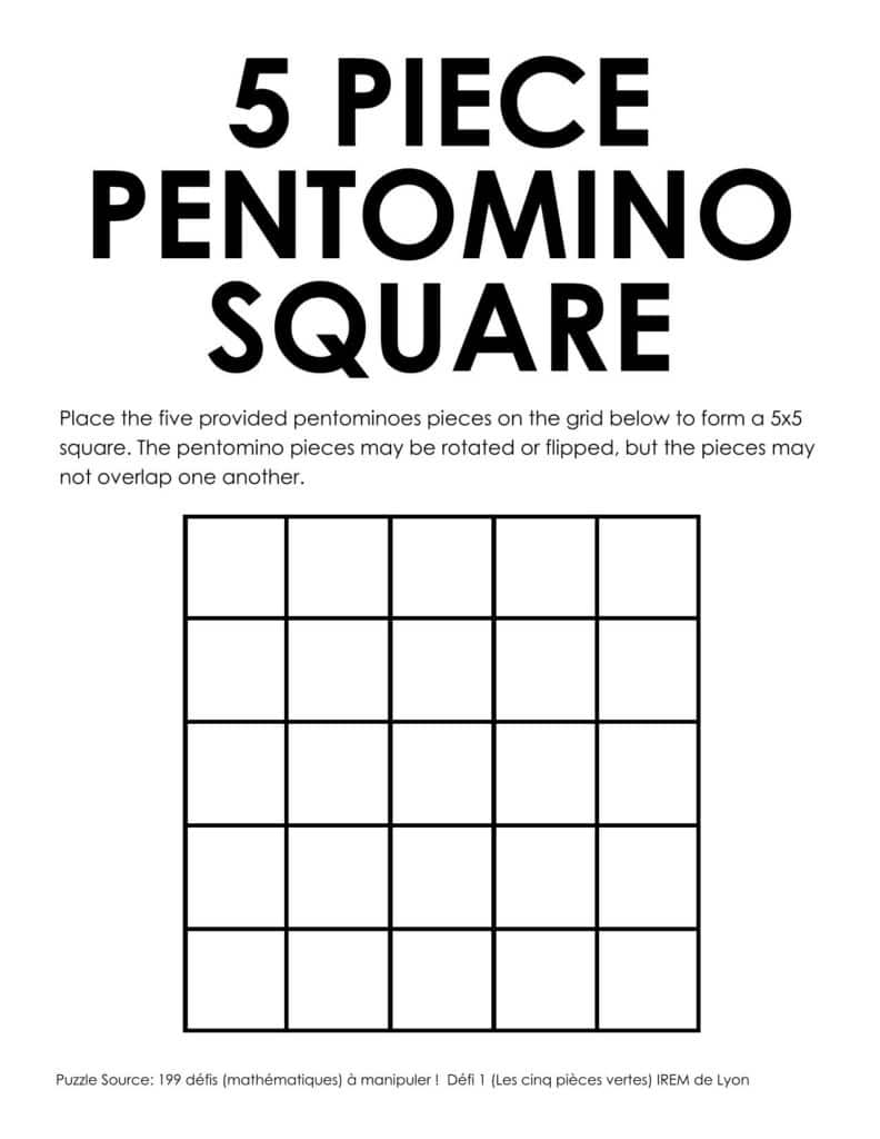 5 piece pentomino square grid for puzzle. 