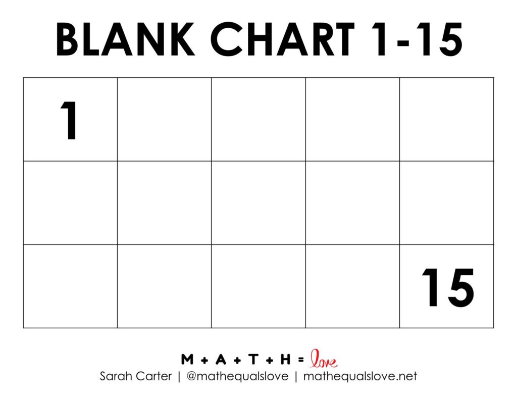 blank 1-15 number chart pdf with 1 and 15 already filled in. 