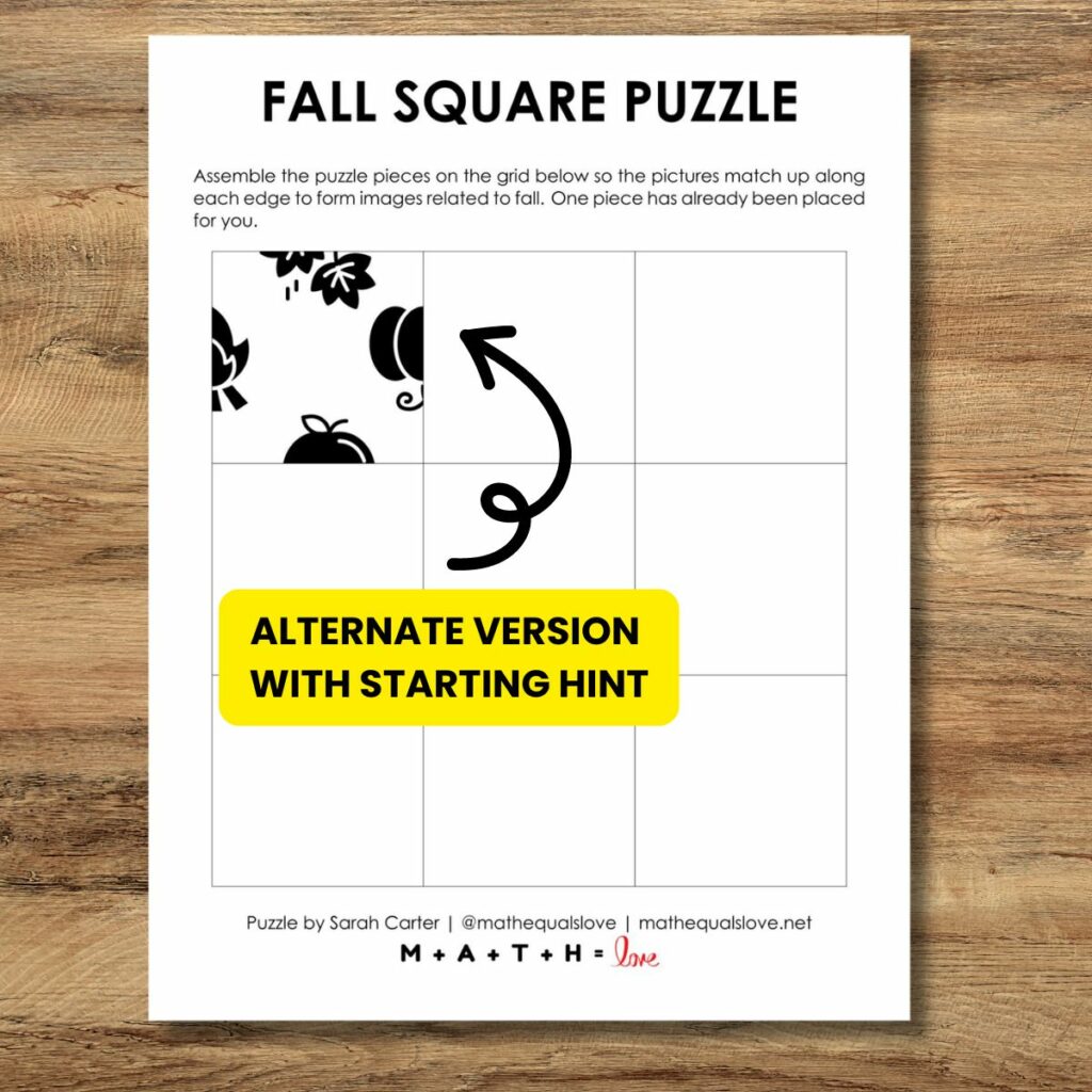 alternate version of fall square logic puzzle. 