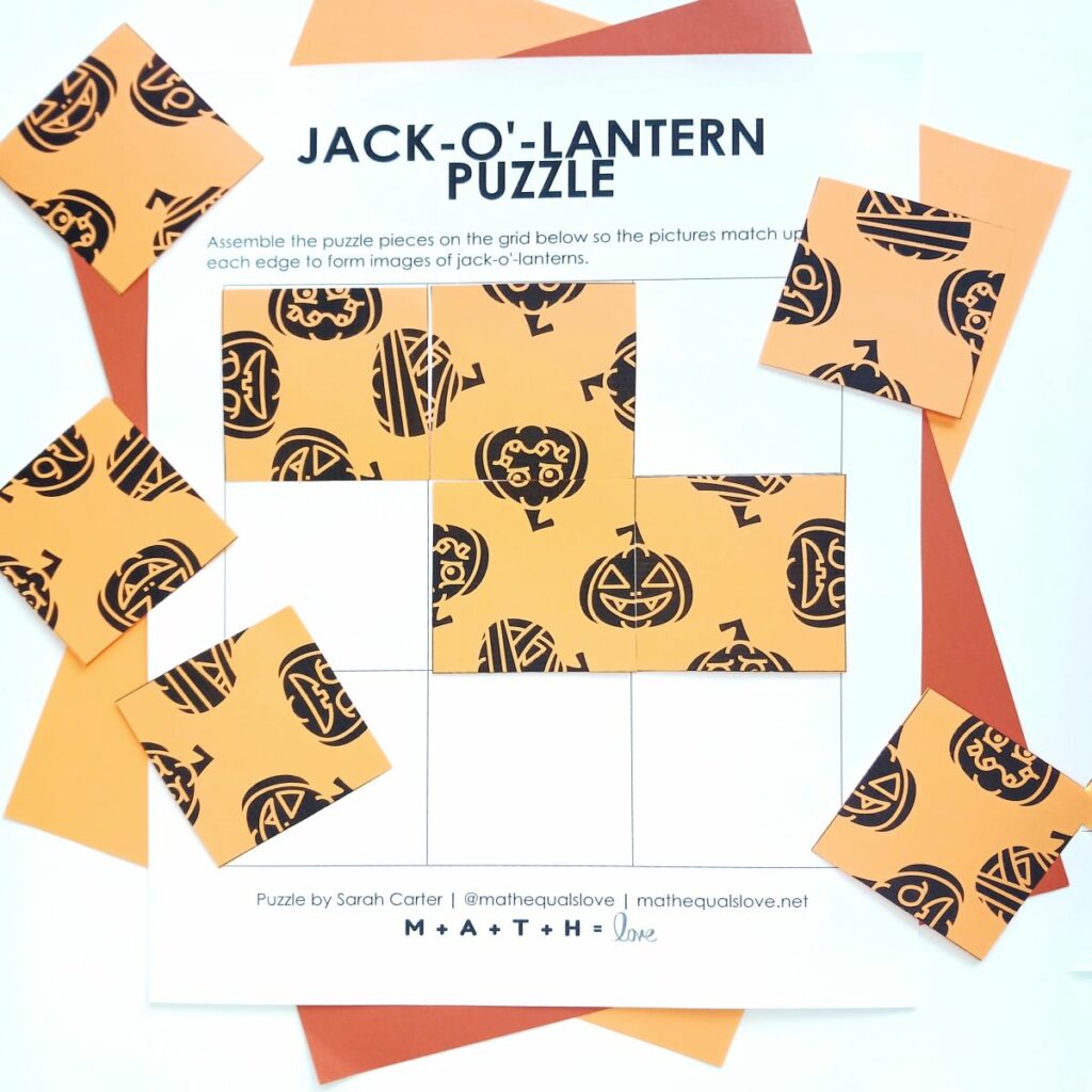 jack-o-lantern square halloween logic puzzle. 