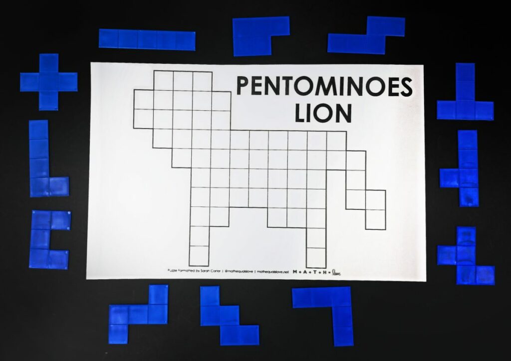 pentomino lion puzzle on 11 x 17 paper. 