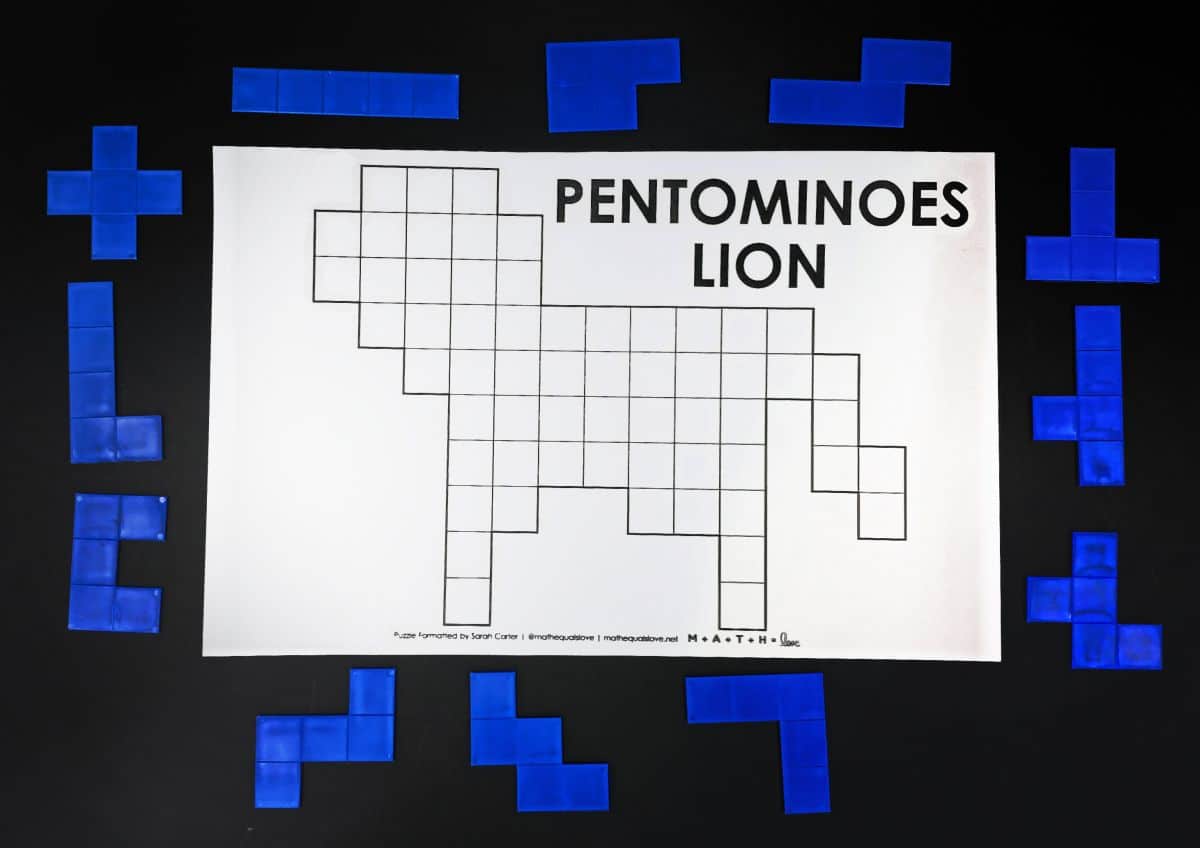 pentomino lion puzzle on 11 x 17 paper.