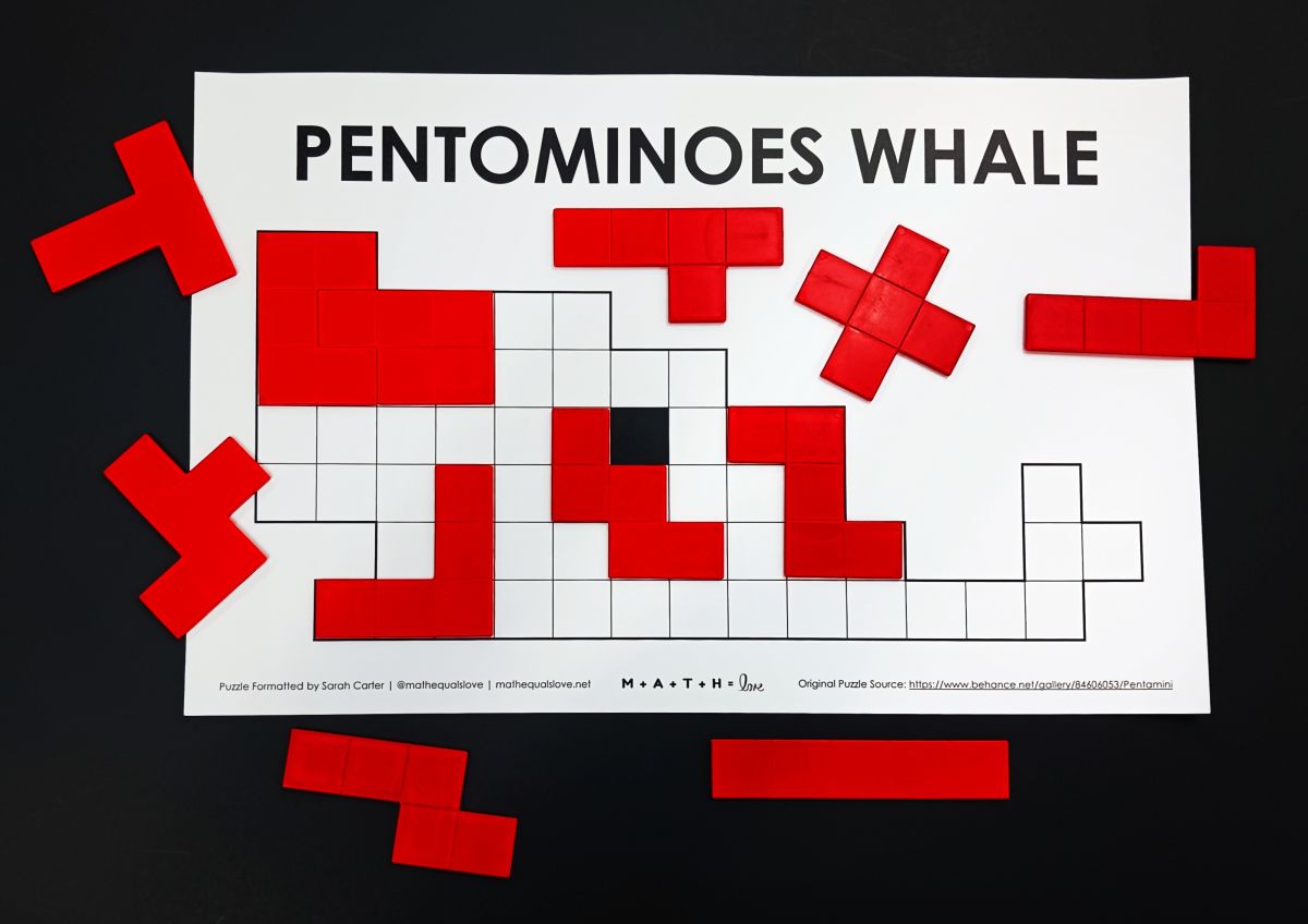 whale pentominoes puzzle - partially solved.