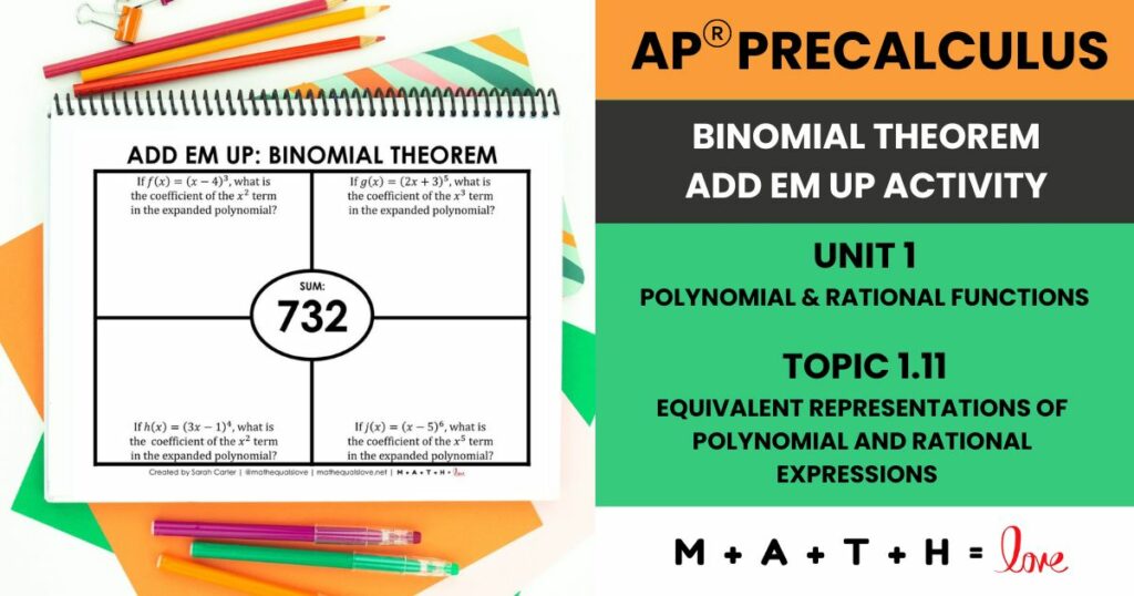 ap precalculus activity for binomial theorem and pascal's triangle. 