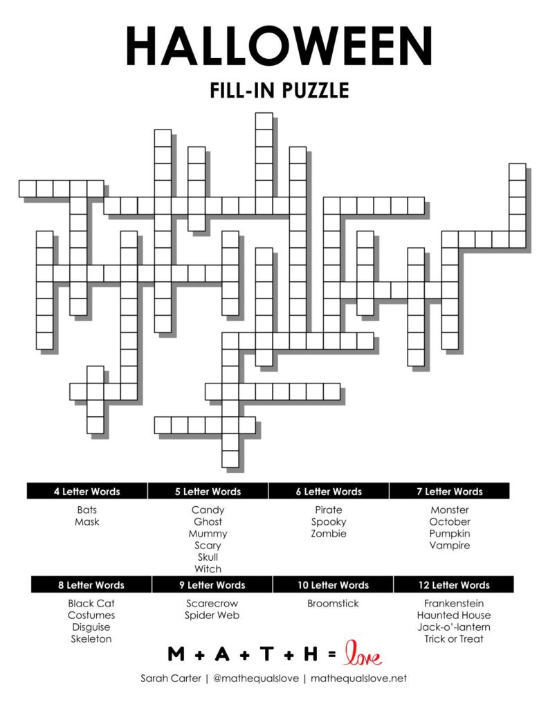 Screenshot of Free Halloween Fill In Puzzle. 