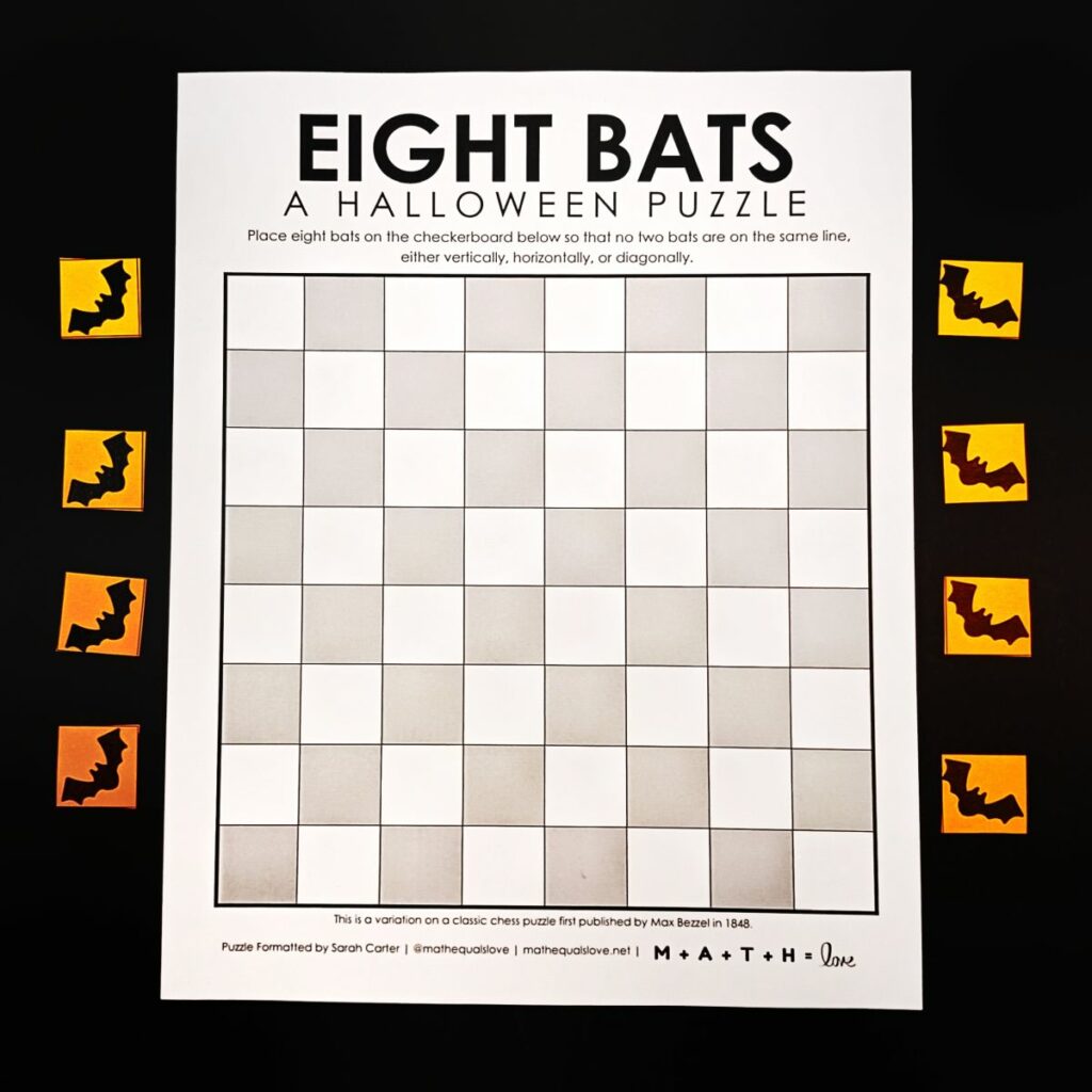 eight bats halloween puzzle with 8 bat pieces on edge of puzzle. 