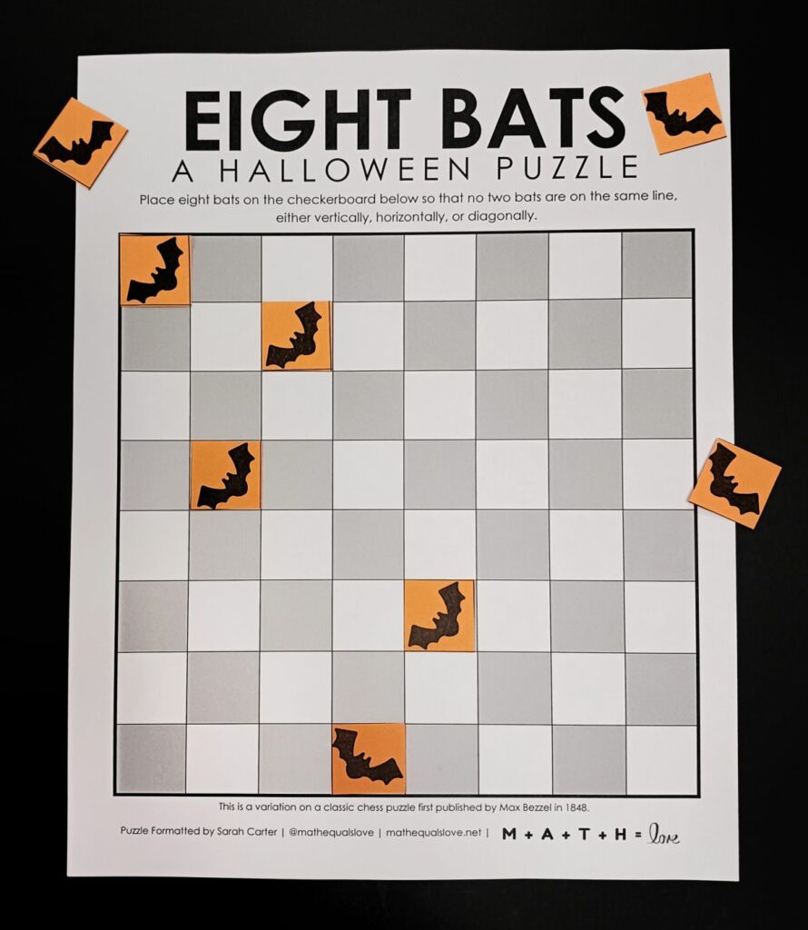 Partially Solved Eight Bats Halloween Puzzle. 