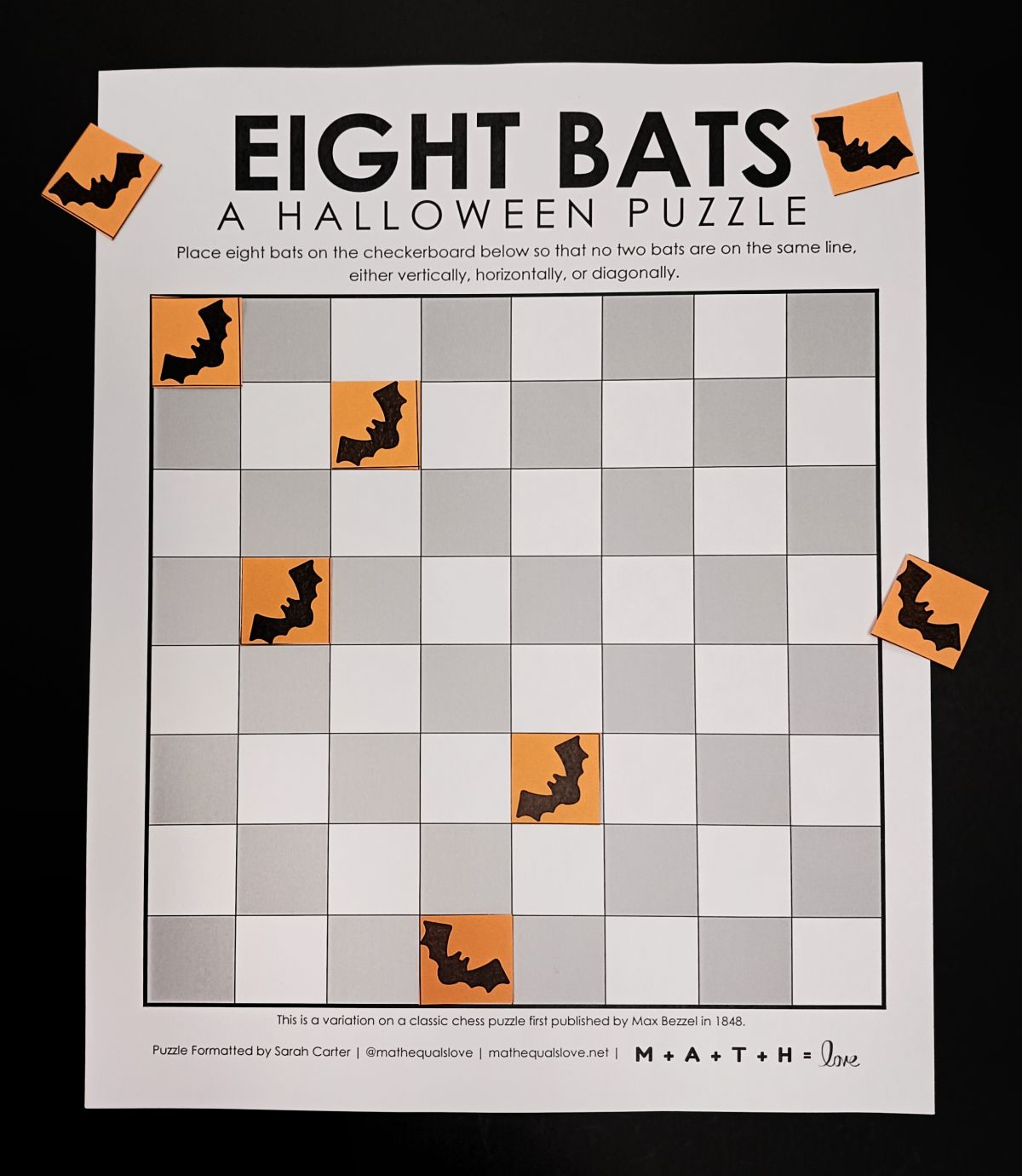 Partially Solved Eight Bats Halloween Puzzle.