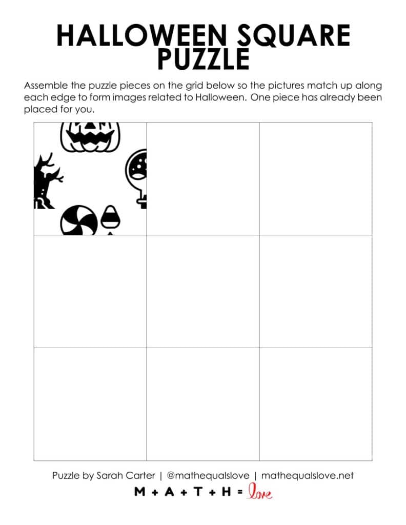 grid for halloween edge matching puzzle with starting hint. 