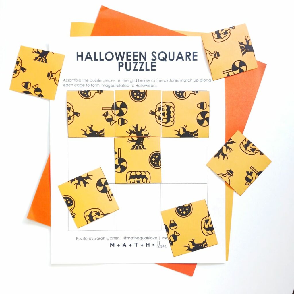 partially solved halloween square edge matching puzzle. 