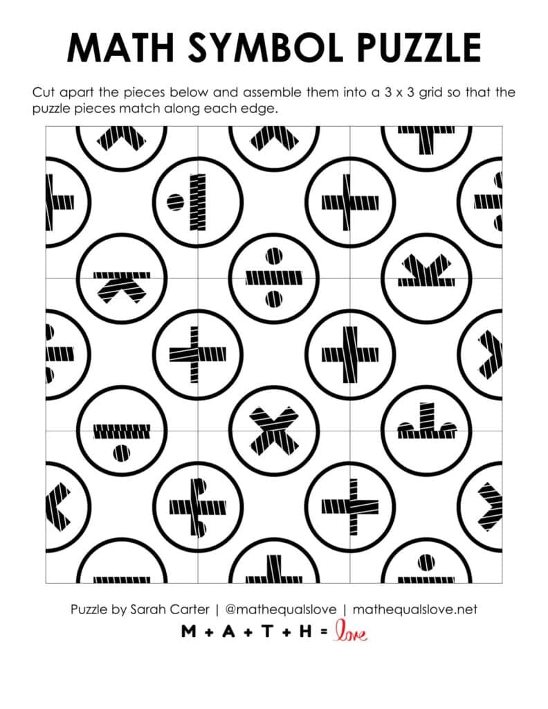 math symbol square puzzle screenshot of puzzle. 