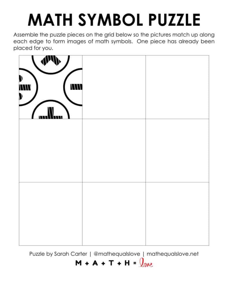 grid page with hint square in top left corner. 