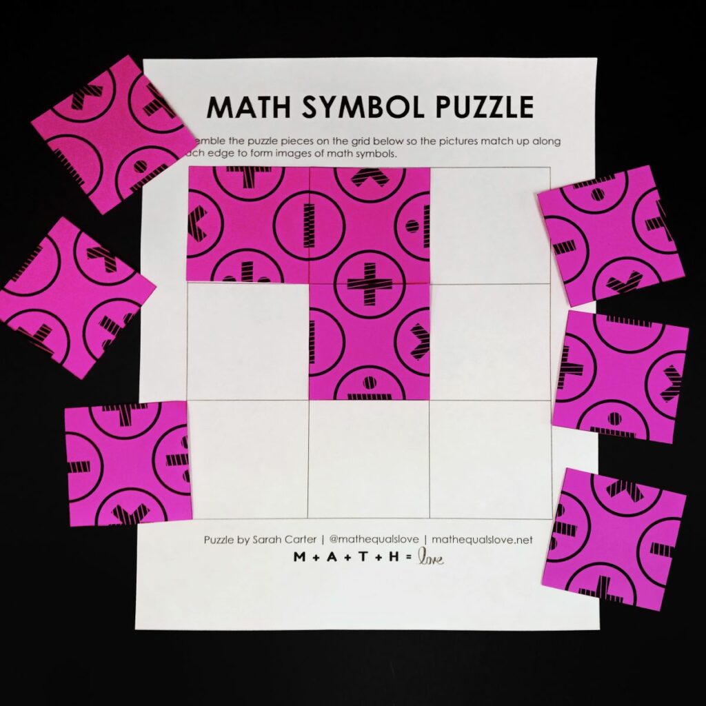 math symbol square edge matching puzzle. 