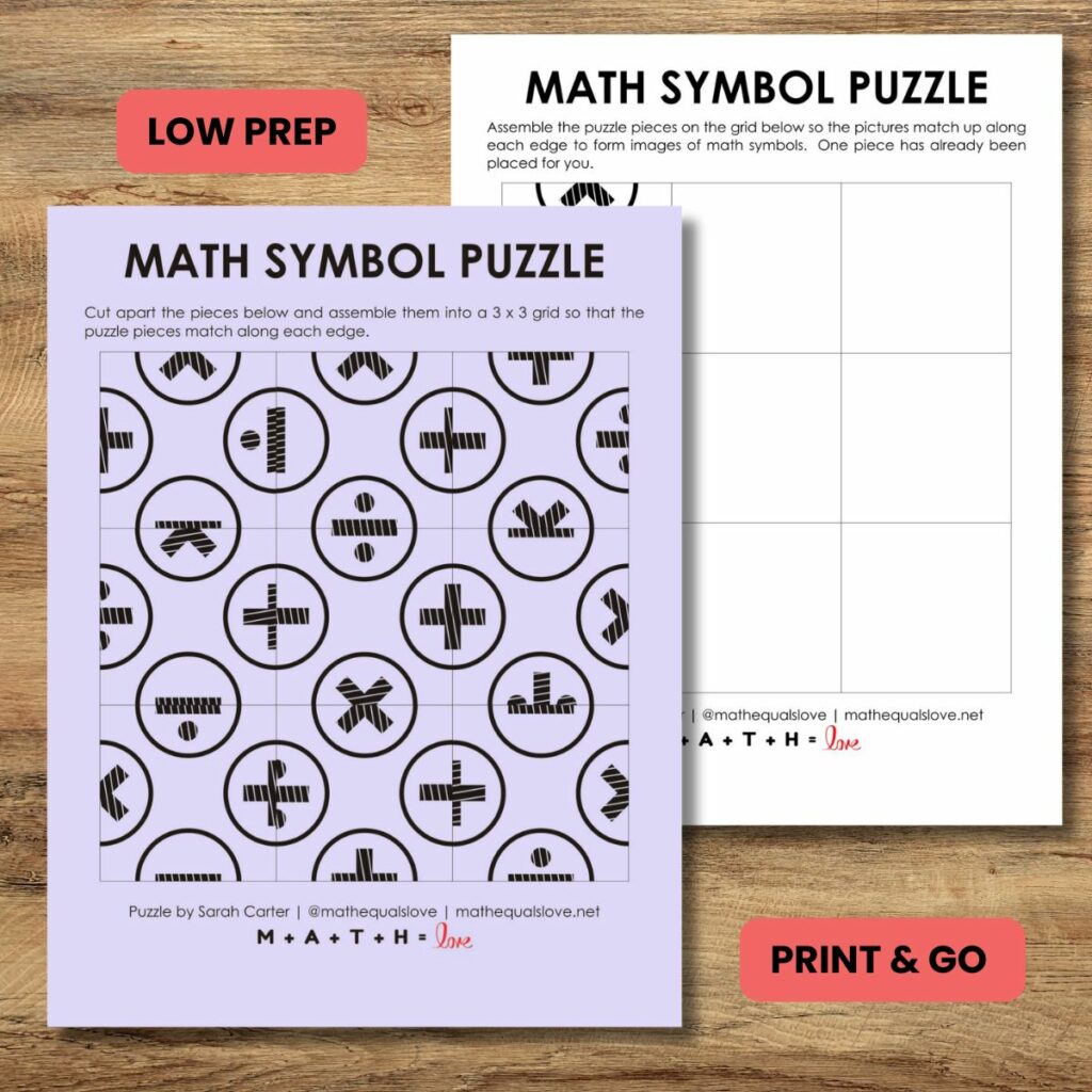 math symbol square puzzle print options. 