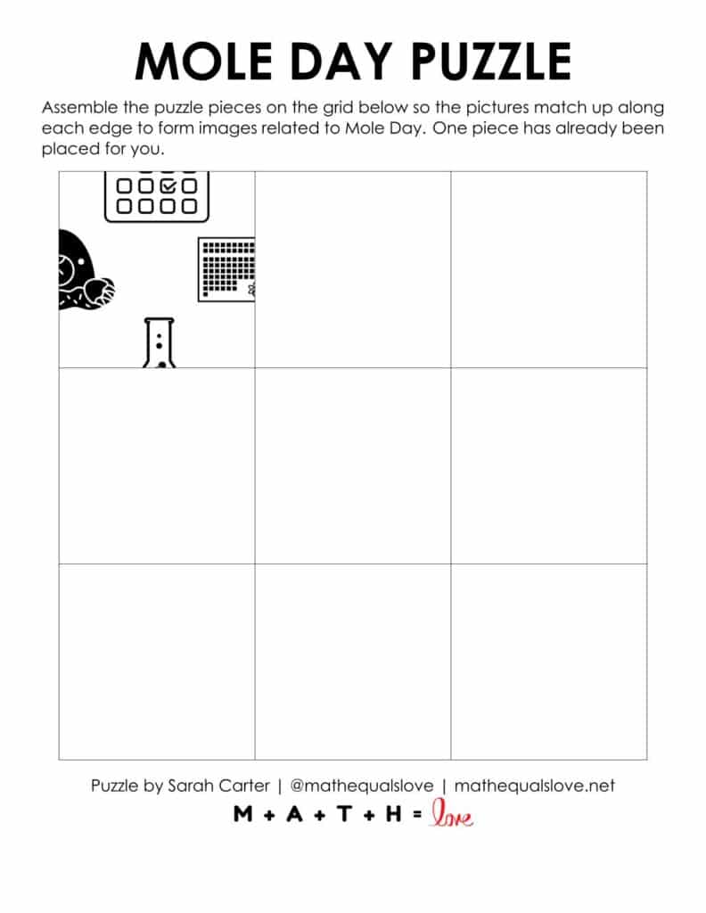 grid for mole day puzzle with starting hint. 