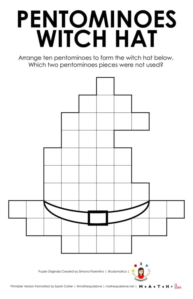 screenshot of witch hat pentominoes puzzle for halloween. 