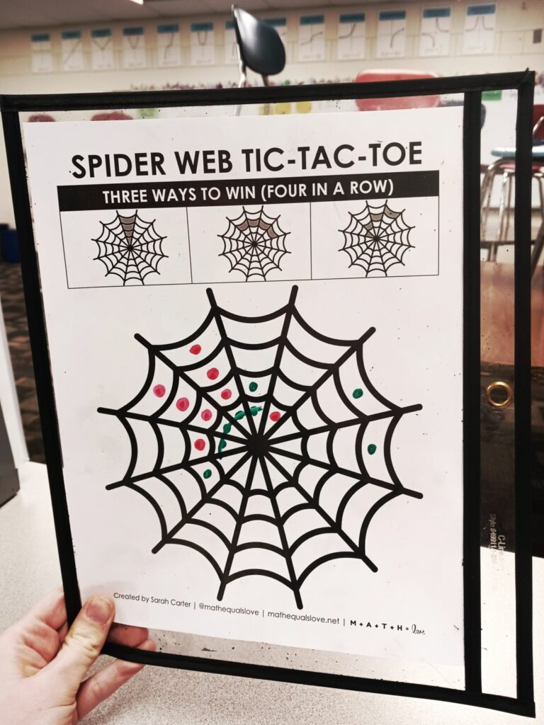 finished game of spider web tic tac toe for halloween. 