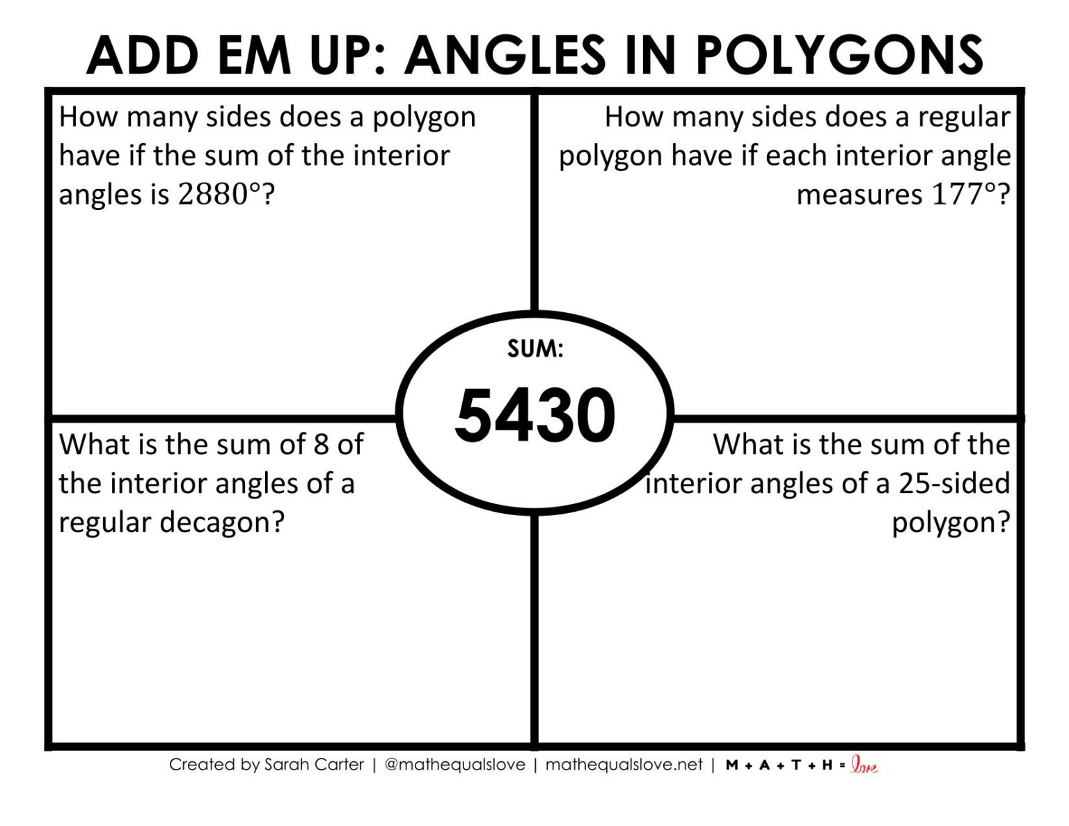 Add Em Up Angles in Polygons Activity | Math = Love