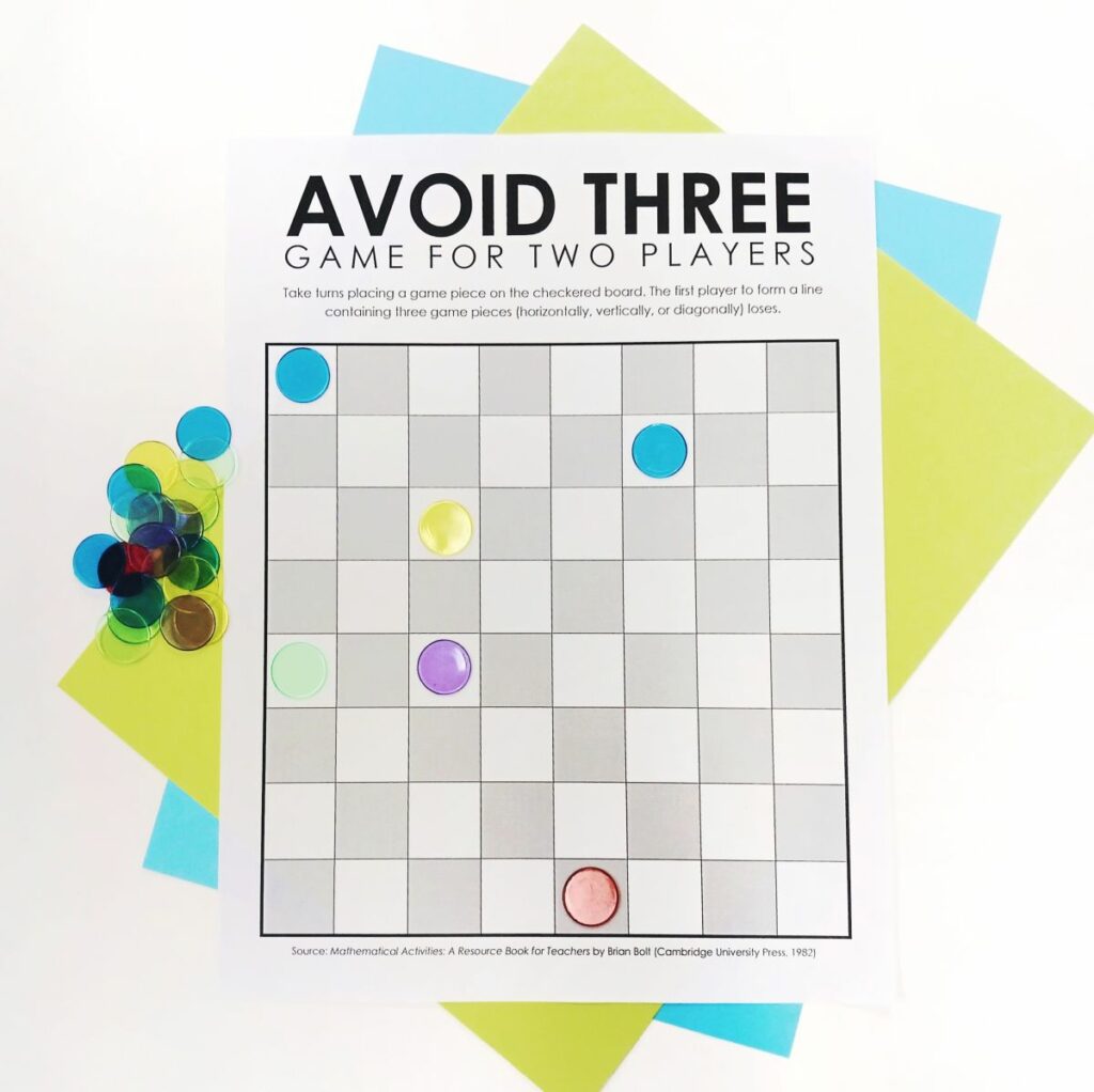 avoid three game with bingo chips on board. 