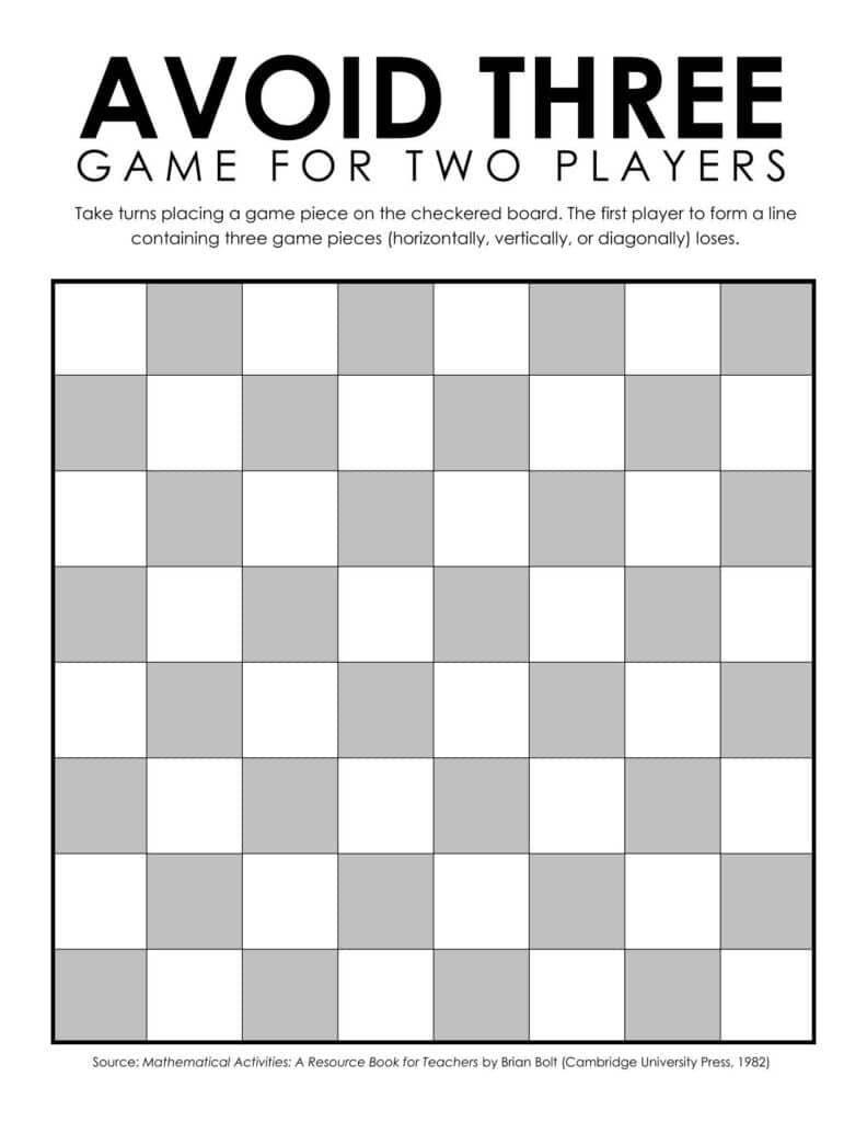 avoid three game board for two players