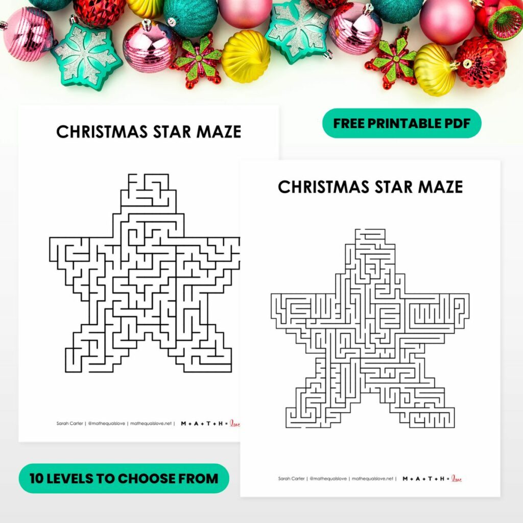 different options for printing christmas star maze. 