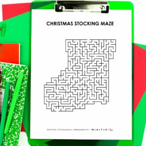 christmas stocking maze on clipboard.