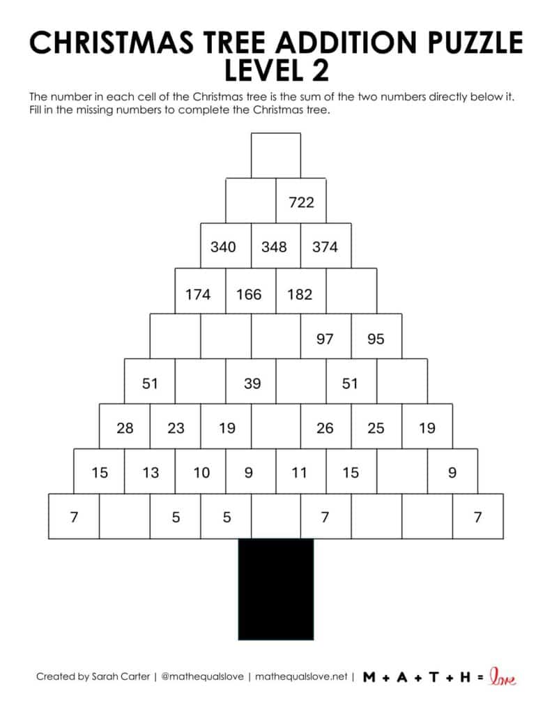 christmas tree addition puzzle level 2. 