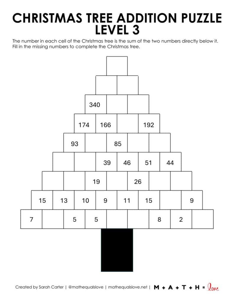 christmas tree addition puzzle level 4. 