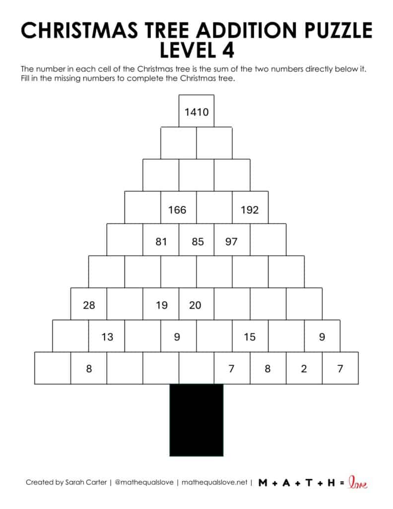 Christmas Tree Addition Puzzle Level 4. 