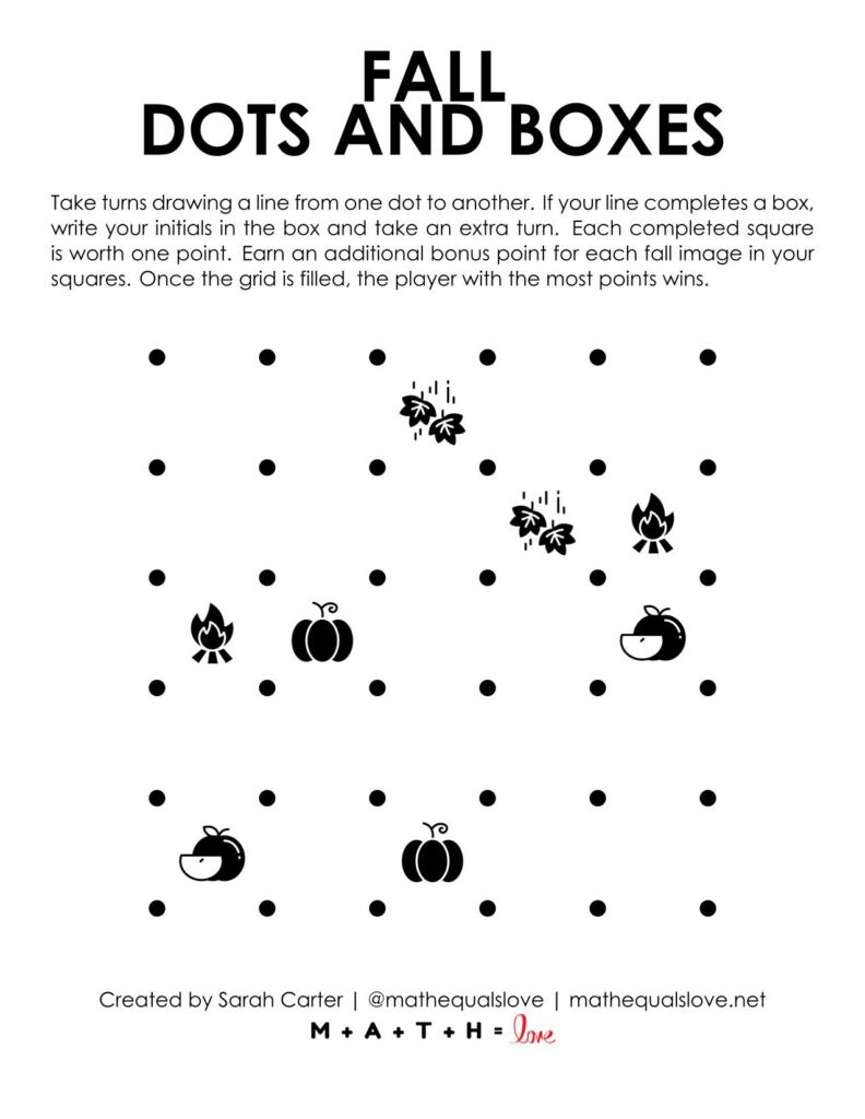 fall dots and boxes game screenshot - free pdf. 