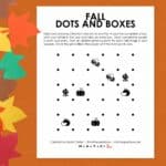 fall dots and boxes game with paper leaves along edge of picture.