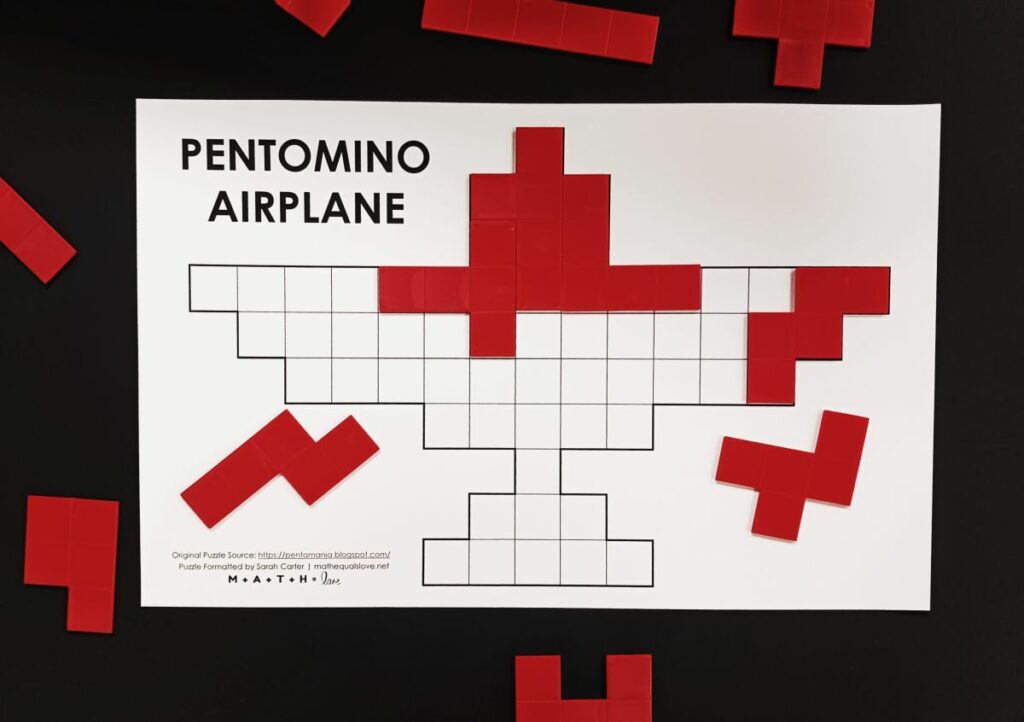 pentominoes airplane puzzle partially solved. 